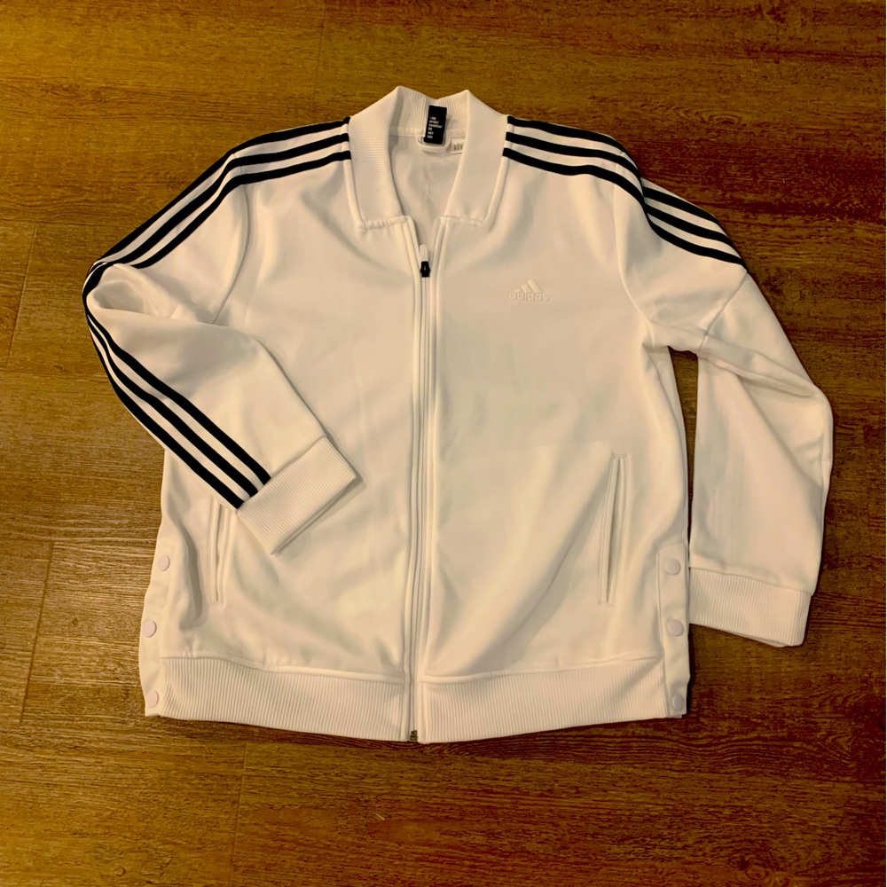 Adidas White jacket with black stripes   Size L